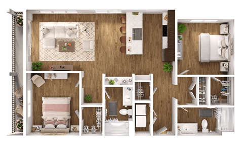 a floor plan of a 3 bedroom apartment at Park View Greer, Greer, 29365